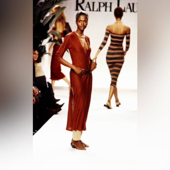 Vintage 90s Ralph Lauren Collection Purple Label Runway Linen Maxi Dress Wrap L - Picture 2 of 16